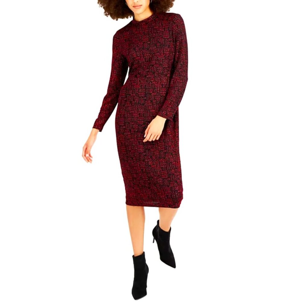 NWT - Nine West - Red and Black Glitter Bodycon Midi Dress - Size 10